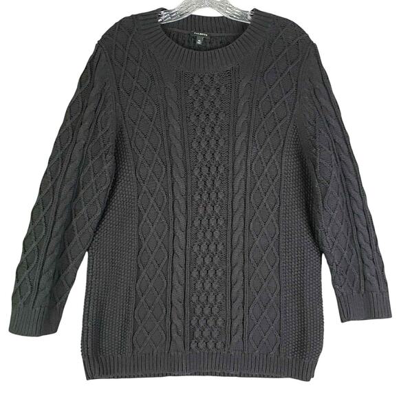 Talbots Sweater Women's Cable Knit Pullover Size XL Cotton Chunky Knit Black - Picture 2 of 8
